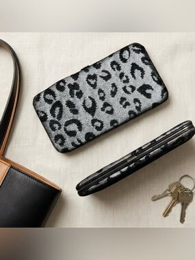 Wet Seal Leopard Lace Over Black & Silver Wallet